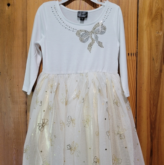 pink &violet Other - Elegant White and Gold Kids Dress